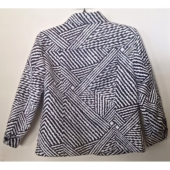 Ruby Rd Women Sz 10 Cropped Jacket Black/White Geometric Print Monochrome Layer - Picture 3 of 11